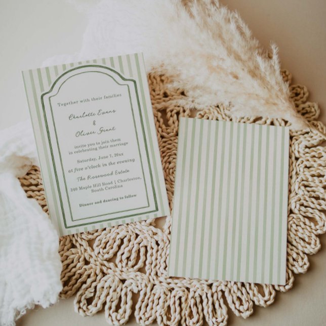 Green Wedding Striped Invitation  (Créateur téléchargé)