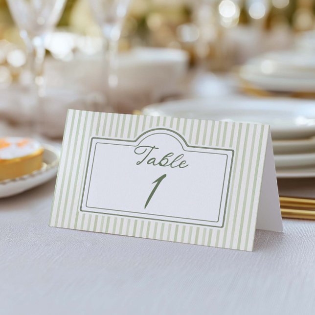 Green Wedding Striped Table Number (Créateur téléchargé)