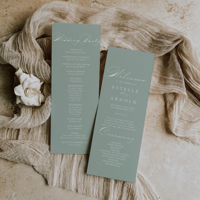 Green White Calligraphy Wedding Programme (Créateur téléchargé)