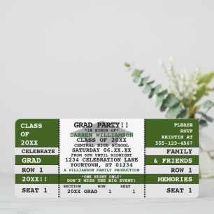 Green White Concert Ticket Grad Party Invitation