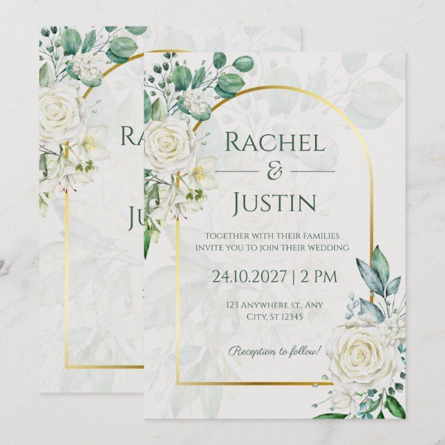 Green White Elegant Wedding Invitation (Devant / Derrière)