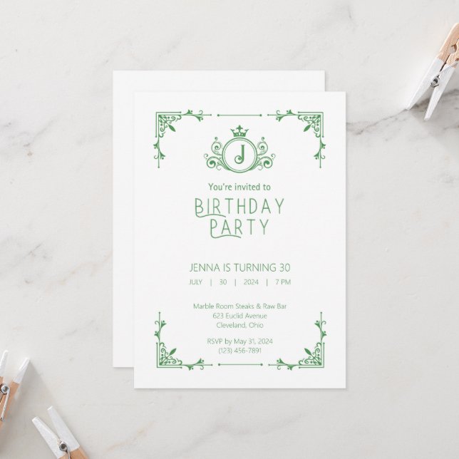 Green & White Fall Invitation Anniversaire 2 (Devant/Arrière en situation)