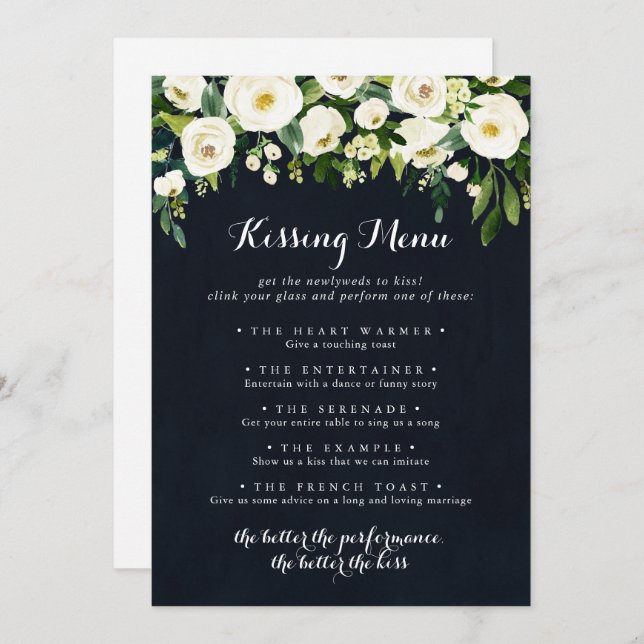 Green White Floral Mariage Kissing Menu Carte de j (Devant / Derrière)