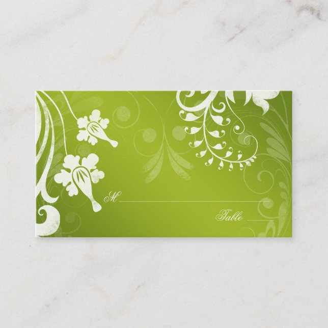 Green White Floral Mariage Place ou Escort Cartes (Devant)