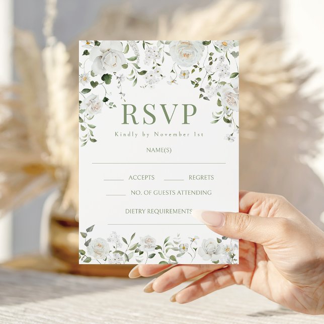 Green White Flowers Eucalyptus Wedding RSVP cards (Créateur téléchargé)