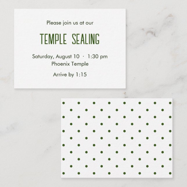 Green & White Polka Dot Temple Sealing Invitation (Devant / Derrière)
