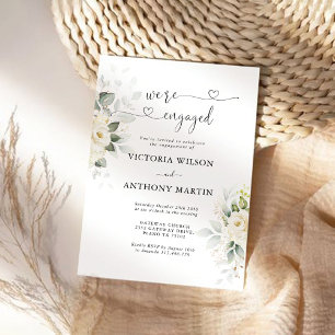 Green White Roses Engagement Party Invitation