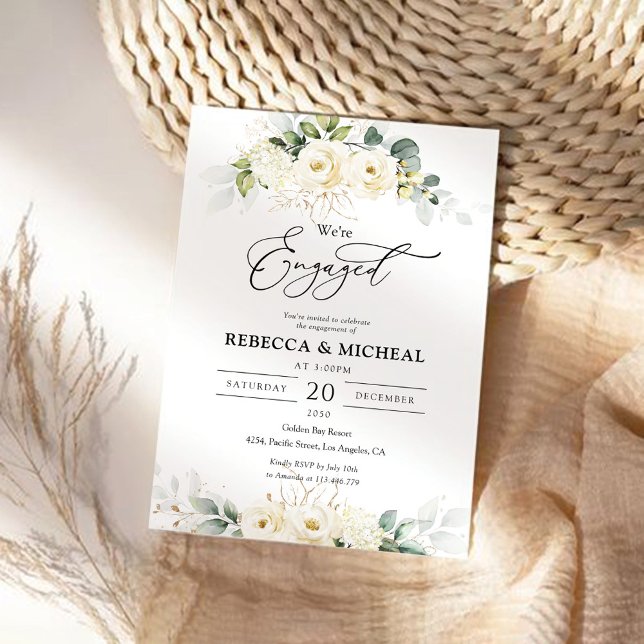 Green White Roses Engagement Party Invitation (Créateur téléchargé)