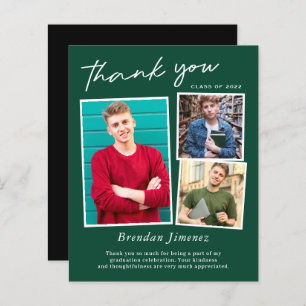 Green White Script 3 Photo Graduation Merci