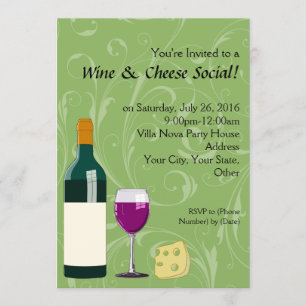 Green Wine & Cheese Social Party Invitations plats