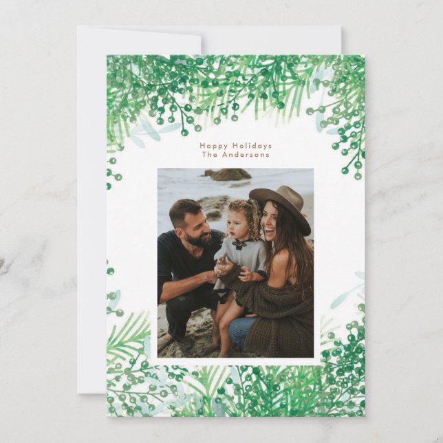 Green Winter Berries Noël Carte photo de vacances (Devant)