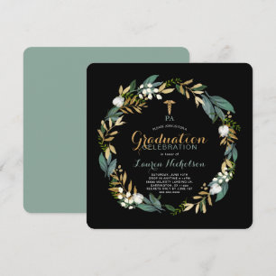 Green Wreath PA Graduation Party Invitation
