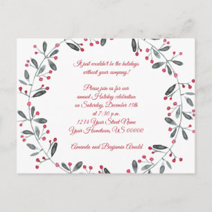 Green Wreath Red Berries Fête Invitation