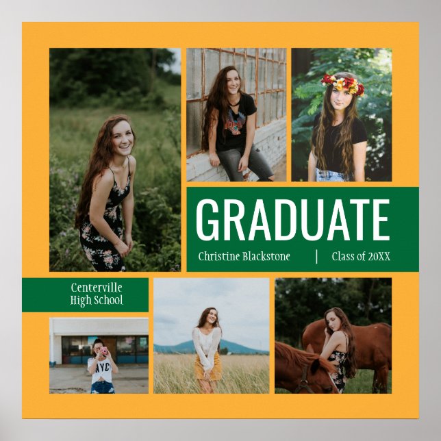 Green & Yellow 6 Photo Graduation Poster (Devant)