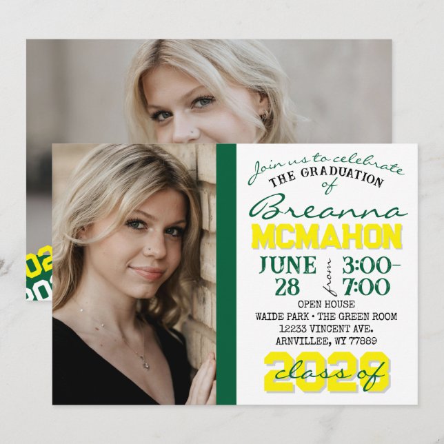 Green & Yellow Graduation 2 Invitation photo (Devant / Derrière)