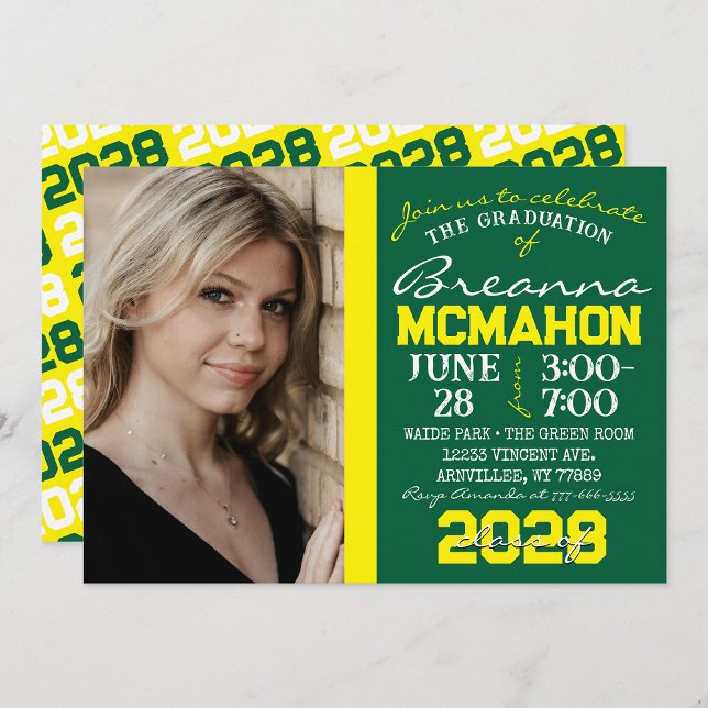 Green & Yellow Modern Graduation Photo Invitation (Créateur téléchargé)