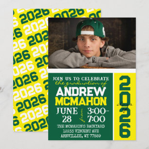 Green & Yellow Modern Graduation Photo Invitation