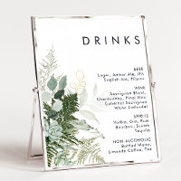 Greenery and Gold Leaf Wedding Drinks Menu Poster