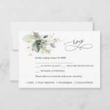 Greenery and Gold Wedding RSVP Card