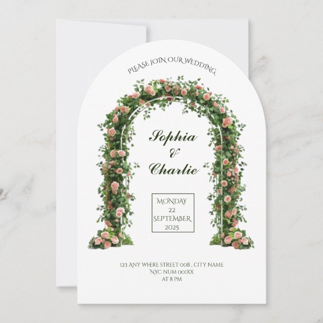 greenery arch flowers romantic wedding invitation (Devant)