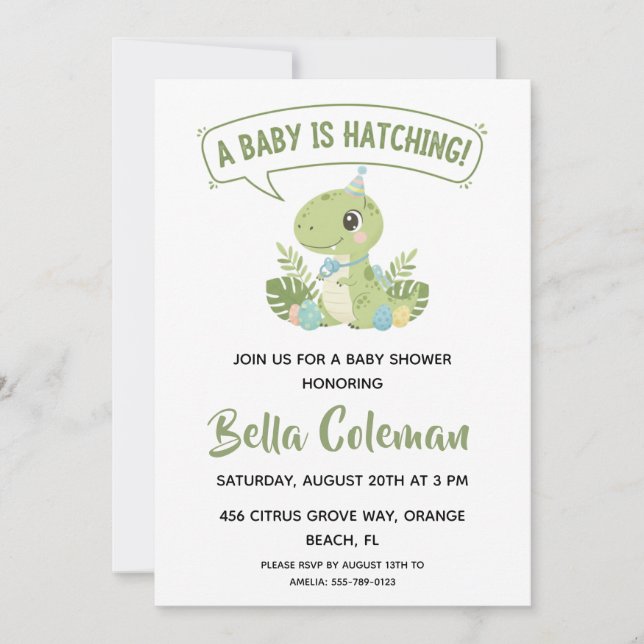 Greenery baby dinosaur baby shower invitations (Devant)