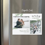 Greenery Branches 2 Photo Magnetic Christmas Card<br><div class="desc">Affordable custom printed magnetic holiday photo cards with simple templates for customization. The design feobjets Merry Christmas text, a photo collage template with space for 2 and your custom greeting, accented with simple elegant watercolor greenery branches. Use the design tools to edit fonts and colors or upload more photo to...</div>