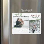 Greenery Branches 2 Photo Magnetic Christmas Card<br><div class="desc">Affordable custom printed magnetic holiday photo cards with simple templates for customization. The design feobjets Merry Christmas text, a photo collage template with space for 2 and your custom greeting, accented with simple elegant watercolor greenery branches. Use the design tools to edit fonts and colors or upload more photo to...</div>