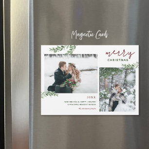 Greenery Branches 2 Photo Magnetic Christmas Card