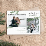 Greenery Branches 2 Photo Magnetic Christmas Card<br><div class="desc">Affordable custom printed magnetic holiday photo cards with simple templates for customization. The design feobjets Merry Christmas text, a photo collage template with space for 2 and your custom greeting, accented with simple elegant watercolor greenery branches. Use the design tools to edit fonts and colors or upload more photo to...</div>