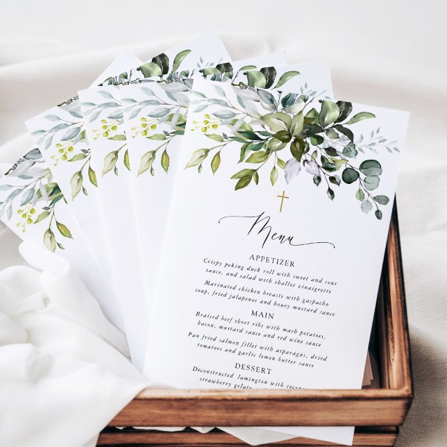 Greenery, Eucalyptus Leaves, Boho, Baptism Menu (Créateur téléchargé)