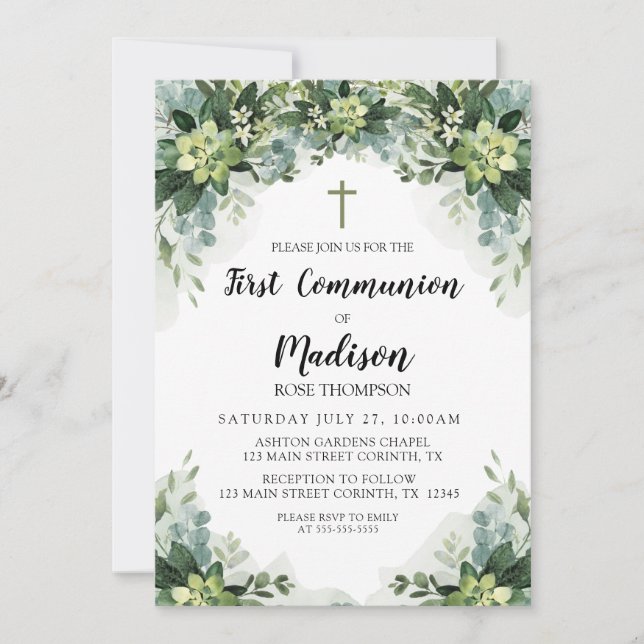 Greenery First Communion Invitation (Devant)