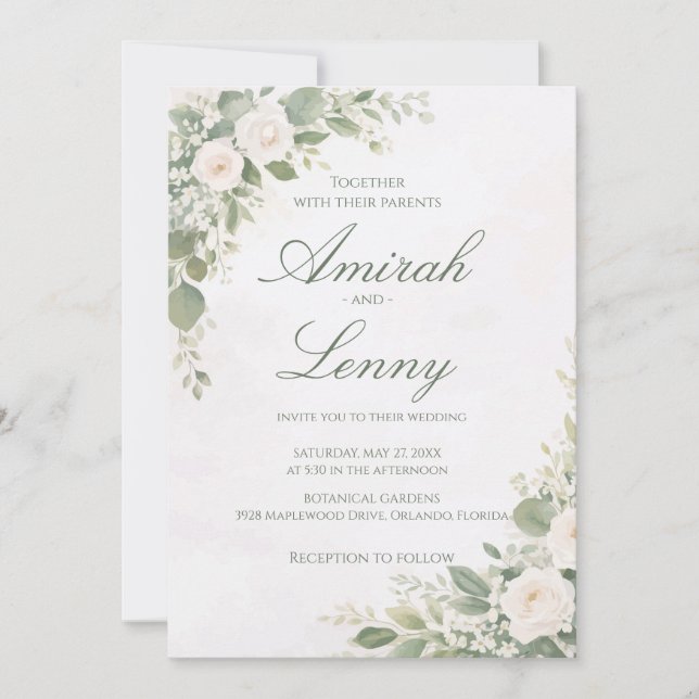 Greenery Floral Wedding Invitation Background (Devant)