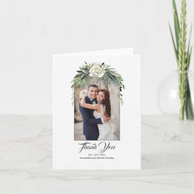 Greenery Garland et Peony Mariage Merci Photo (Devant)