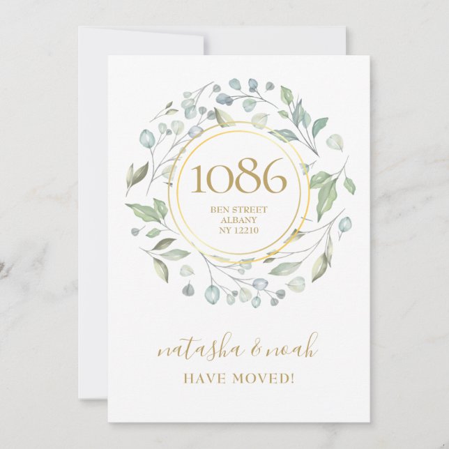 Greenery Garland Gold Nouveau Faire-part d'adresse (Devant)