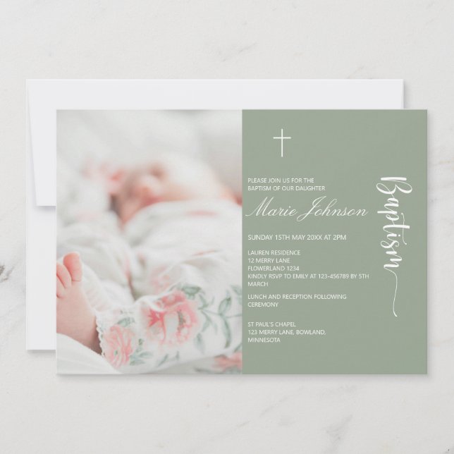Greenery modern Photo Baptism invitation (Devant)