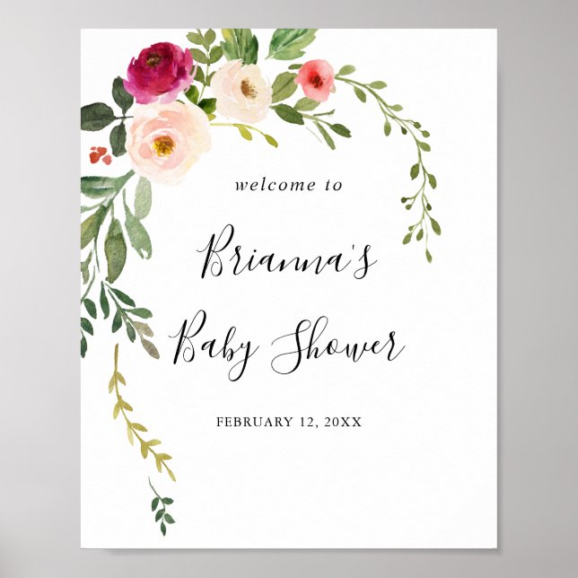 Greenery Pink Blush Baby Shower Welcome Poster (Devant)