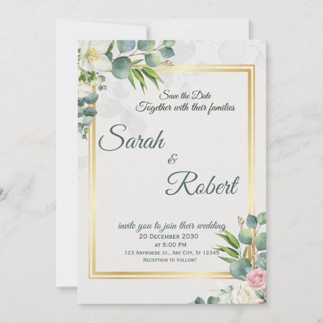 Greenery Wedding Invitation Botanical Minimalist (Devant)