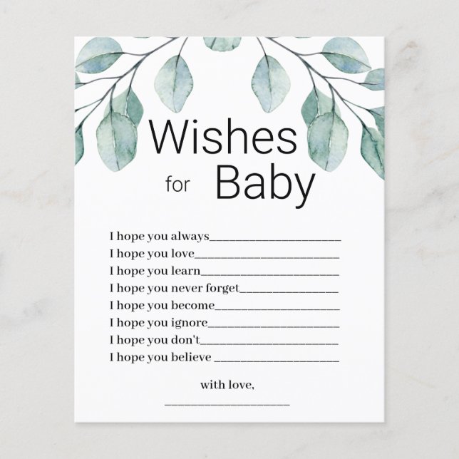 Greenery Wishes for Baby Shower Game (Devant)