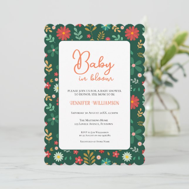 Greenn Botanical Baby Shower invitation (Debout devant)