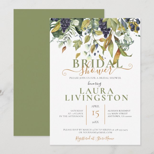 Greens & Raisins, Invitation Mariage de douche nup (Devant / Derrière)