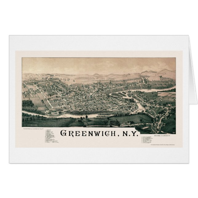 Greenwich, carte panoramique de NY - 1885 (Devant horizontal)