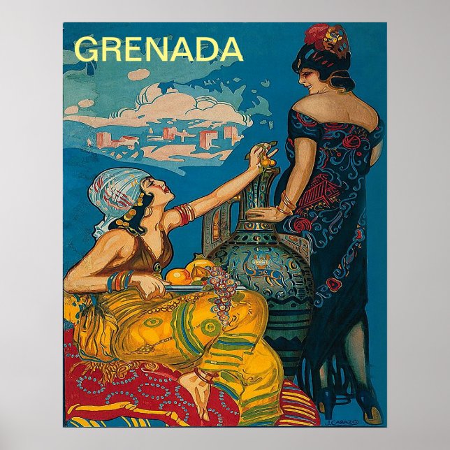 Grenade, Espagne, deux filles, affiche de voyage v (Devant)