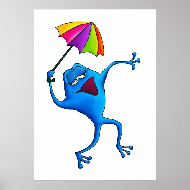 Grenouille à chants bleus avec affiche à parapluie (Devant)
