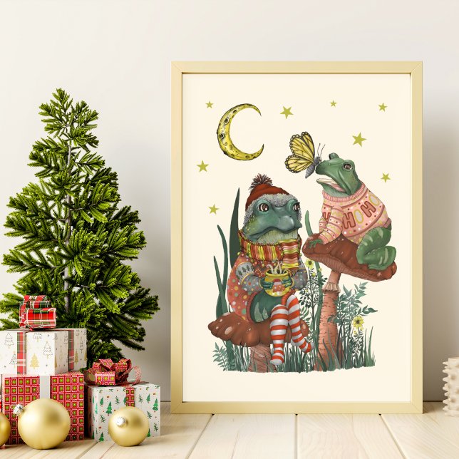 Grenouille et crapaud mignons sur une décoration d (Best Friend Frogs Whimsical Christmas Wall Art)