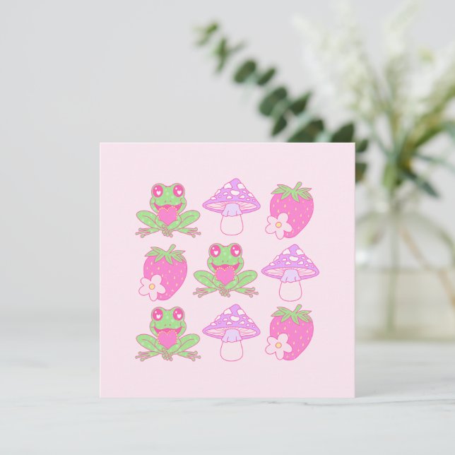 Grenouille Kawaii, champignon et fraise (Debout devant)