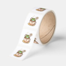 Grenouille Kawaii dans un autocollant de café, cad