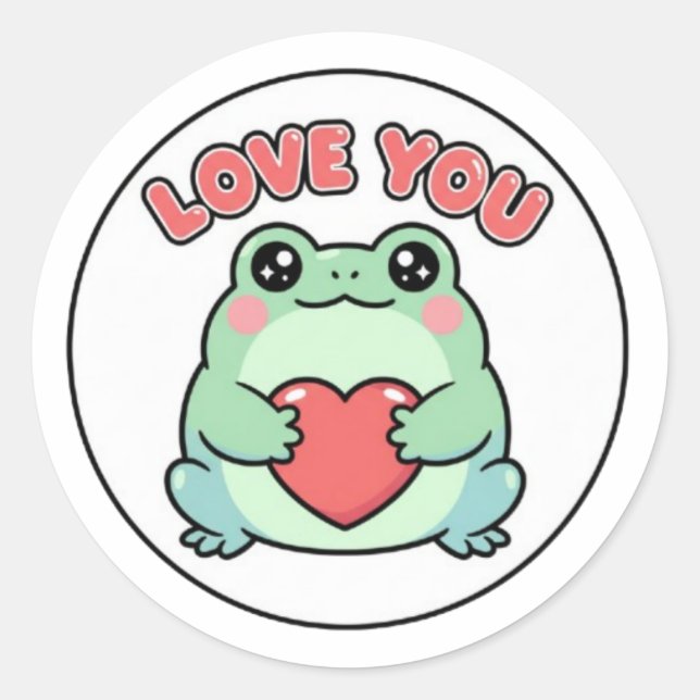 Grenouille « Love U » Autocollant Cœur Mignon Yeux (Devant)