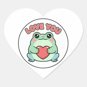 Grenouille « Love U » Autocollant Mignon Cœur Ye