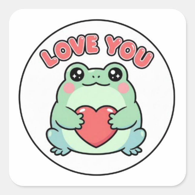 Grenouille «  Love U  » Autocollant Mignon Cœur Ye (Devant)