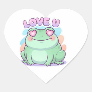 Grenouille Love U Autocollant Mignon Coeur Yeux Gr